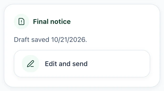 The Final notice panel on an invoice page, showing a saved draft and an Edit and send button